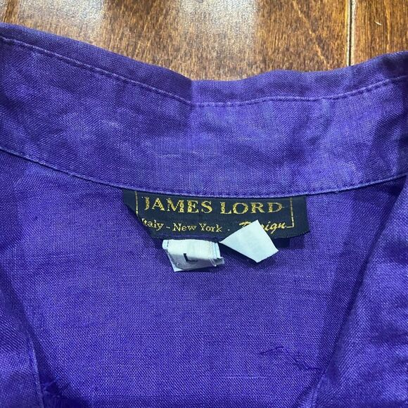 James Lord Vintage 90s Button Front Purple Linen Casual Shirt Men's Size Large - Picture 6 of 8